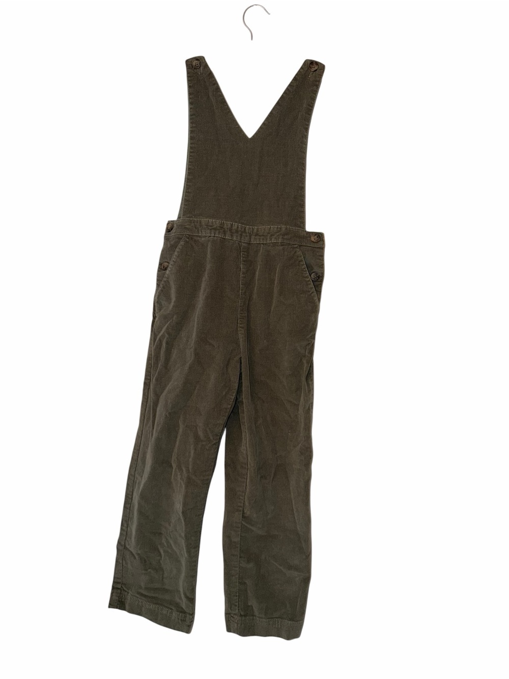 GOCCO Girls Olive Green Corduroy Overall Pantsuit Romper Sz 7-8 Fine Wale Slim